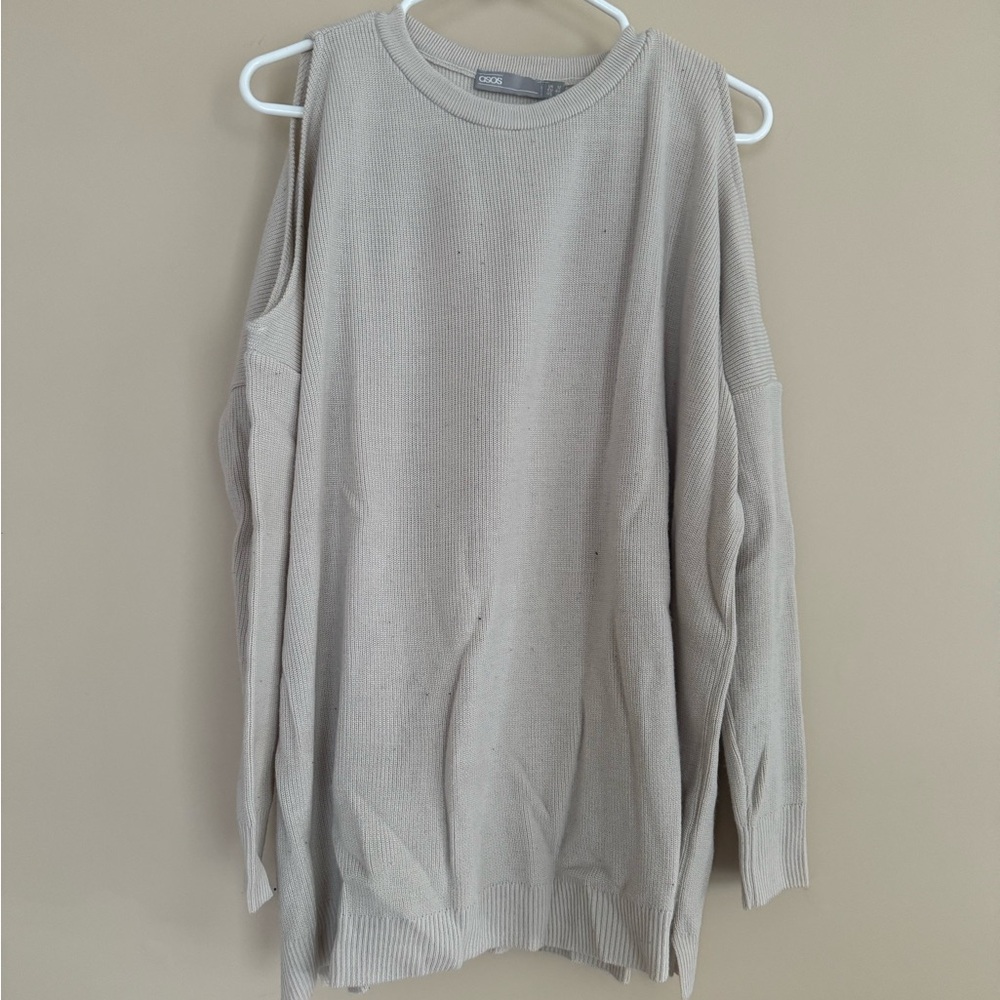 ASOS cream ribbed open shoulder sweater, size 8.